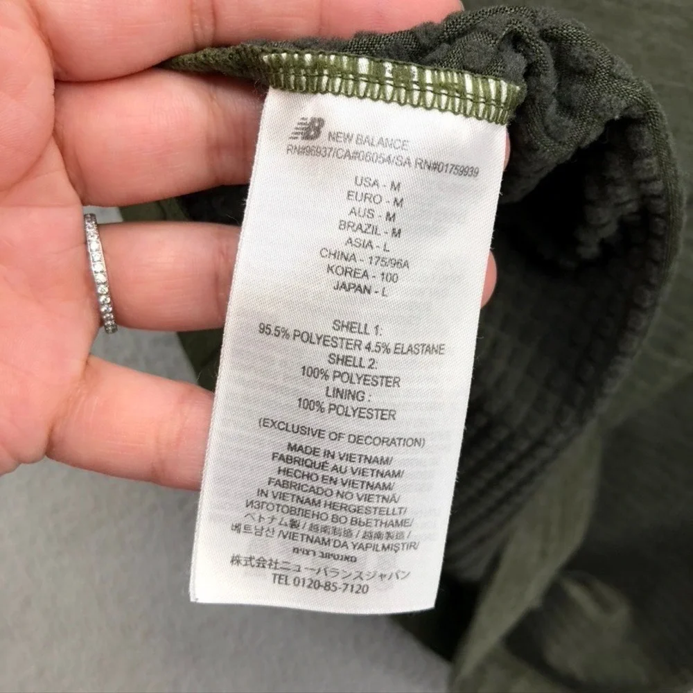 New Balance Running Pullover Mens Medium Olive Green 1/4 Zip Outdoor Thumbhole - Picture 9 of 12